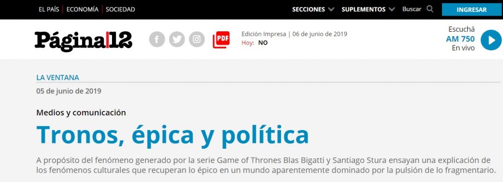 Tronos, épica y política